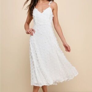 Darling Flirtation White 3D Floral, Tie-back Midi Dress, Lulus, Size S, NWT